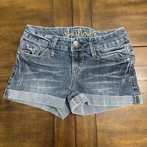 Wallflower Denim Shorts Women Size 1 Dark Wash Cuffed Low Rise Y2K